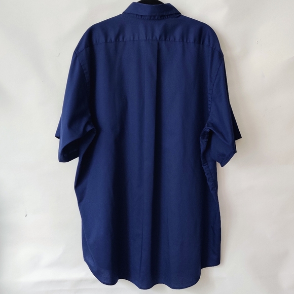 VAN HEUSEN Wrinkle Free Shirt L Navy Blue Short Sleeve Button Down Men's - Picture 2 of 9